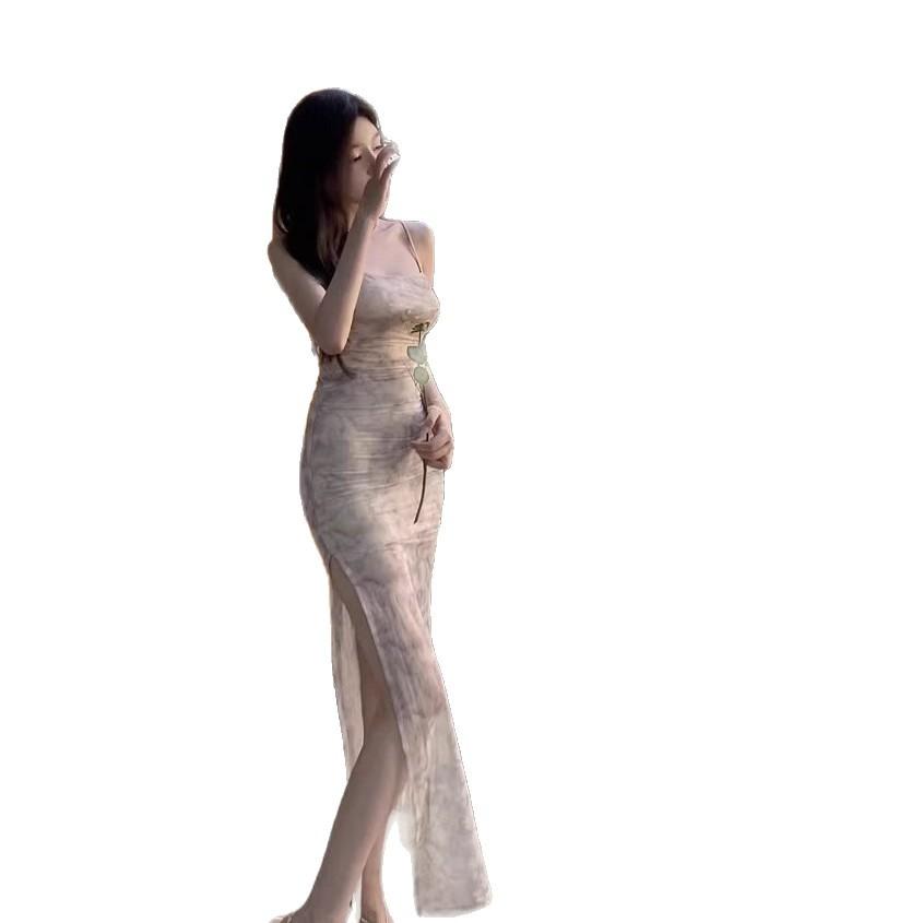 French Pure Desire Wind Split Suspender Dress Summer New Beautiful Seaside Vacation Mesh Dress Women