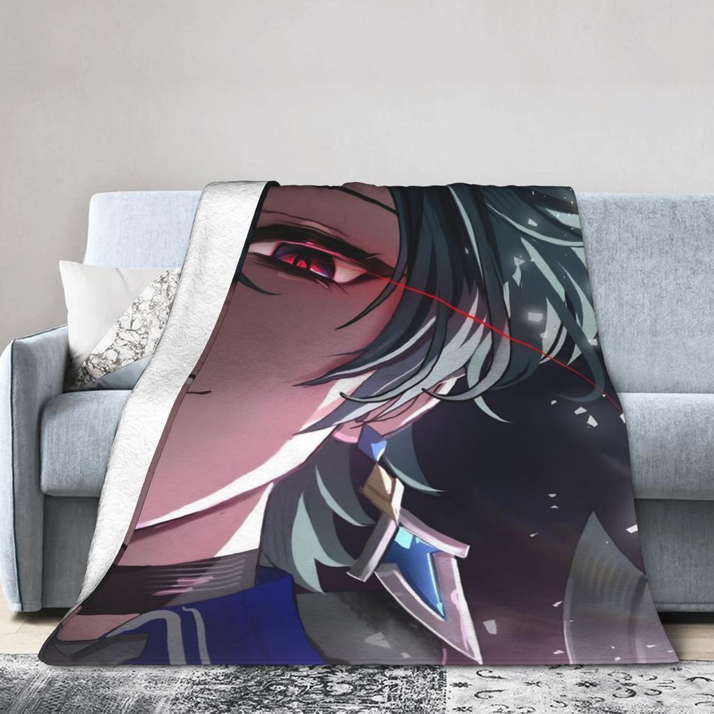 Lohen Anime Knitted Blanket Coral Fleece Plush Genshins Impacts Soft Throw Blankets for Home Couch Bedroom Quilt