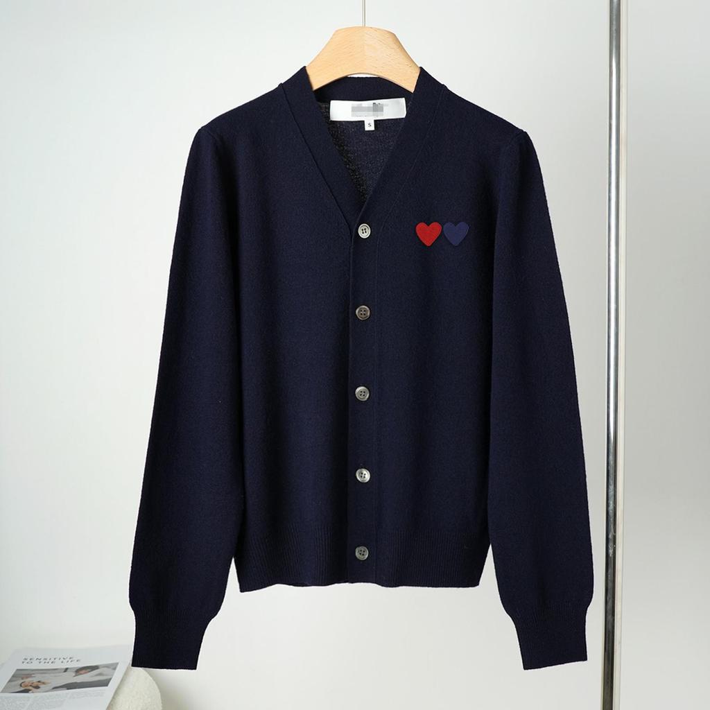 Japanese Double Heart V-neck Wool Cardigan - Loose, Versatile Knitwear Sweater