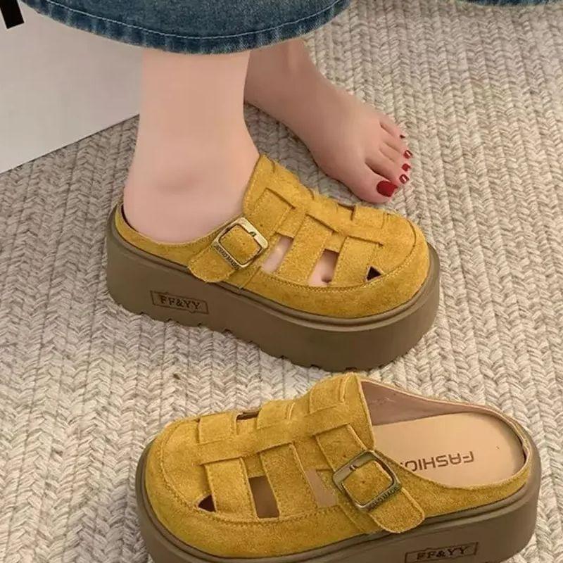 [FF] Ou Ruofeng candy color thick sole height increase Mary Jane bag head drag summer beach shoes