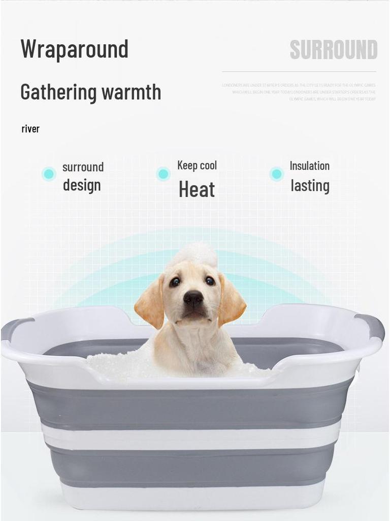 Foldable Pet Cleaning & Laundry Basin - Drainable, Multi-purpose, Storage Basket
