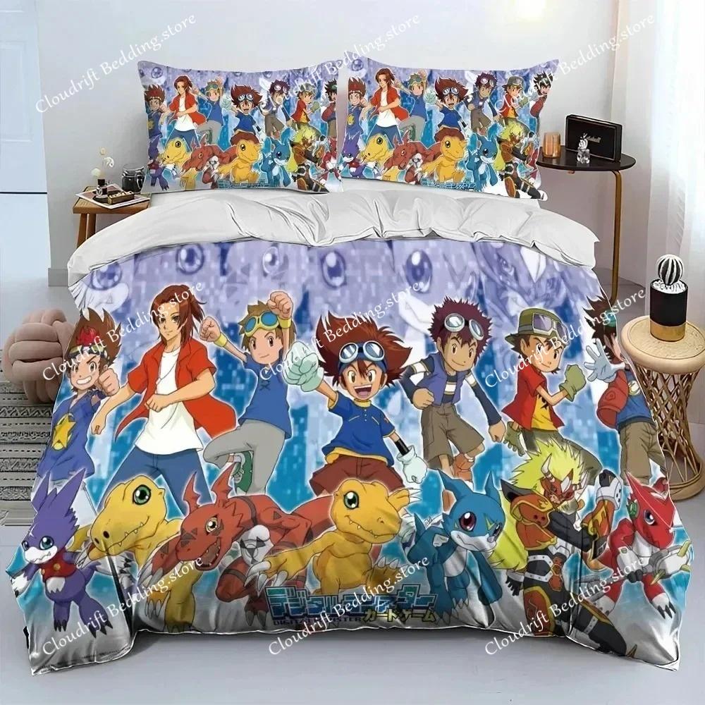 Anime Digimon Adventure Monster Bedding Set Duvet Cover Bed Set Quilt Cover Pillowcase Comforter King Queen Size Boys Adult