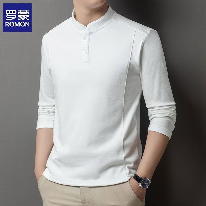 ROMON Men s Henley Collar Fleece Long-Sleeve T-Shirt M