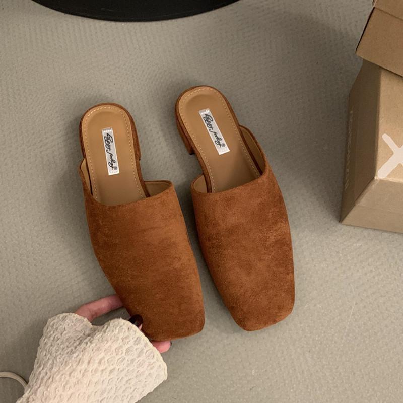Fashion Bailamos 2025 Women Flat Shoes Fashion Round Toe Slip On Mules Shoes Soft Flat Heel Outdoor Casual Dress Sandal Shoes