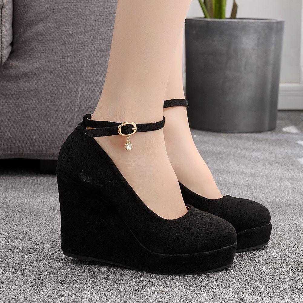 

Японские и корейские туфли на платформе с круглым носком, водонепроницаемые, на танкетке, с ремешком-одинарным ремешком Мэри, туфли на танкетке, весенне-осенние туфли 42