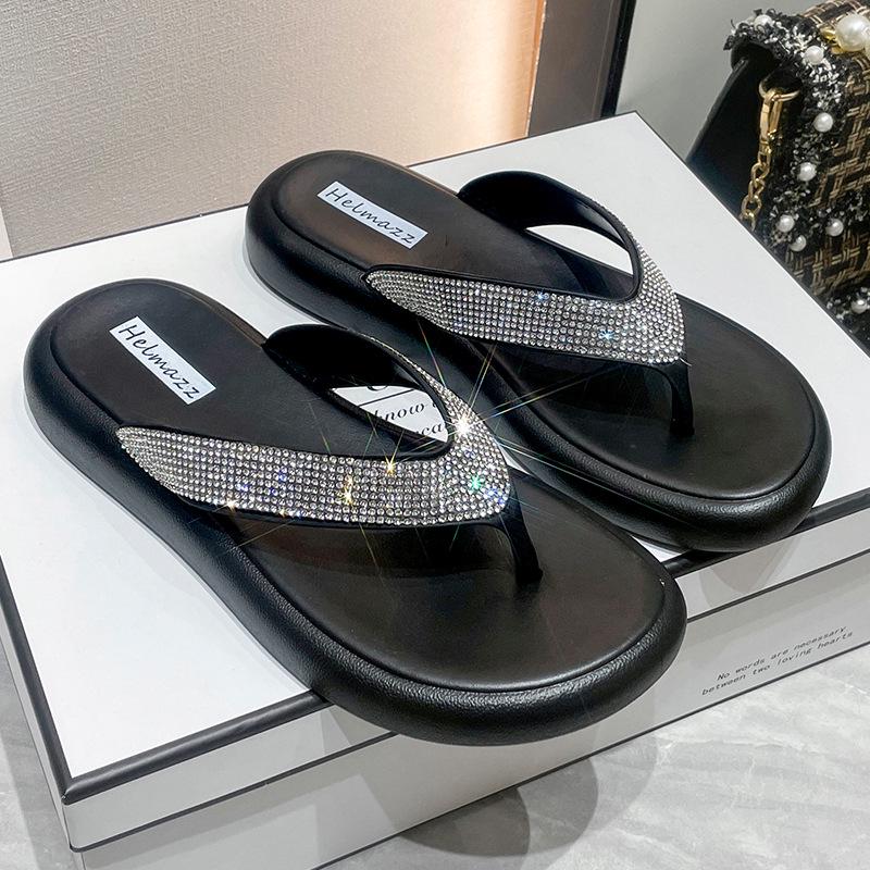 

Women s Summer Fashion Diamond Flat Sandals - Breathable Beach Slip-Ons with Herringbone Toe Size 37 чорний