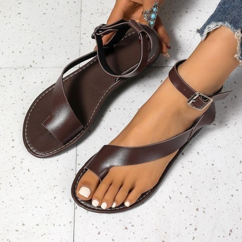 Fashion Flat Roman Sandals for Women 2025Summer New Fashion Clip Toe Simple Design Foot Naked Belt Buckle Women's Shoes Zapatos De Mujer