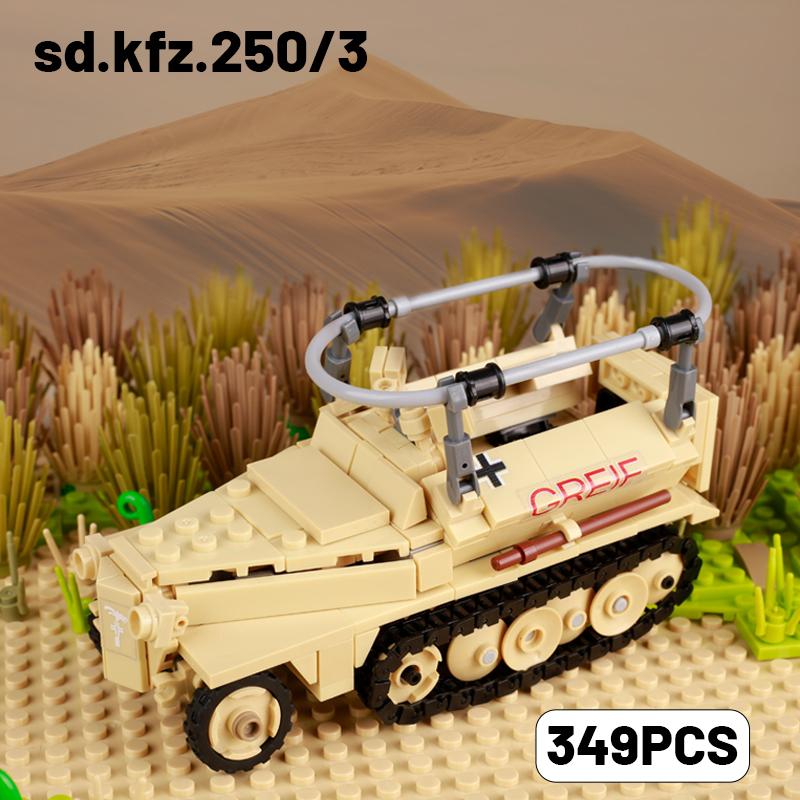 Non-Toxic Wwii Military North African Campaign Wheeled Armored Vehicle Tank Cannon Soldier Figures Building Blocks Weapon Truck Army Toy