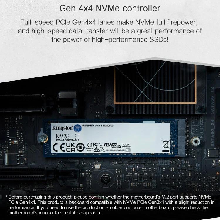 Kingston NV3 PCIe 4.0 M.2 2280 NVMe SSD Dahili Sabit Sürücü 500GB 1TB 2TB 4TB 6000Mb/s'ye Kadar PCIe 4.0 Gen 4x4 Orijinal Katı Hal Sürücü Sabit Disk