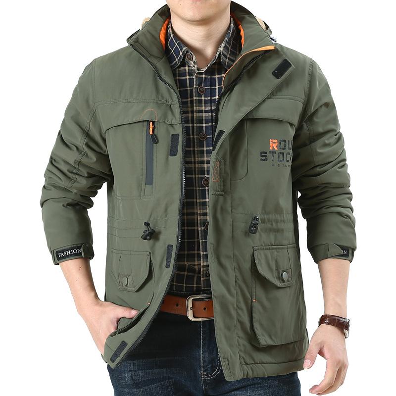 Men's Autumn and Winter Jacket Outdoor Sports Quick-drying Jacket Multi-pocket Tooling Jacket Winter Fleece Thicker