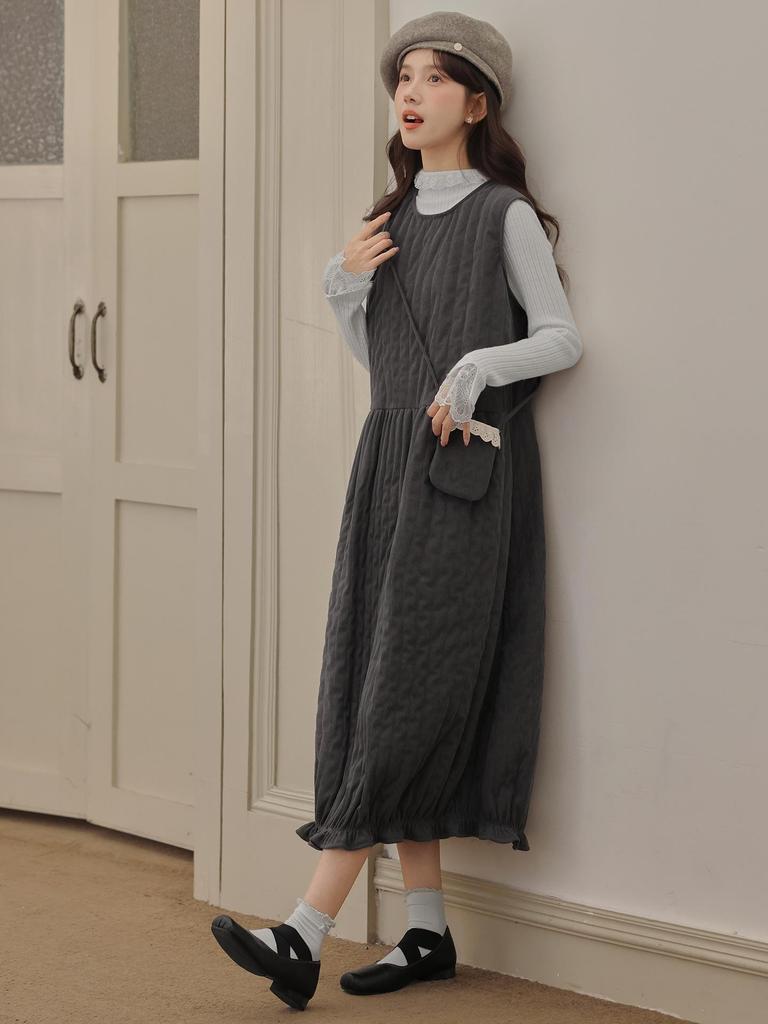 2026 Women's Quilted Sleeveless Tulip Dress with Knit Cardigan Set - Versatile Layering Fashion