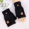 New Korean version knitted plush half-finger flip gloves women's autumn and winter warm solid color student typing and writing male trend