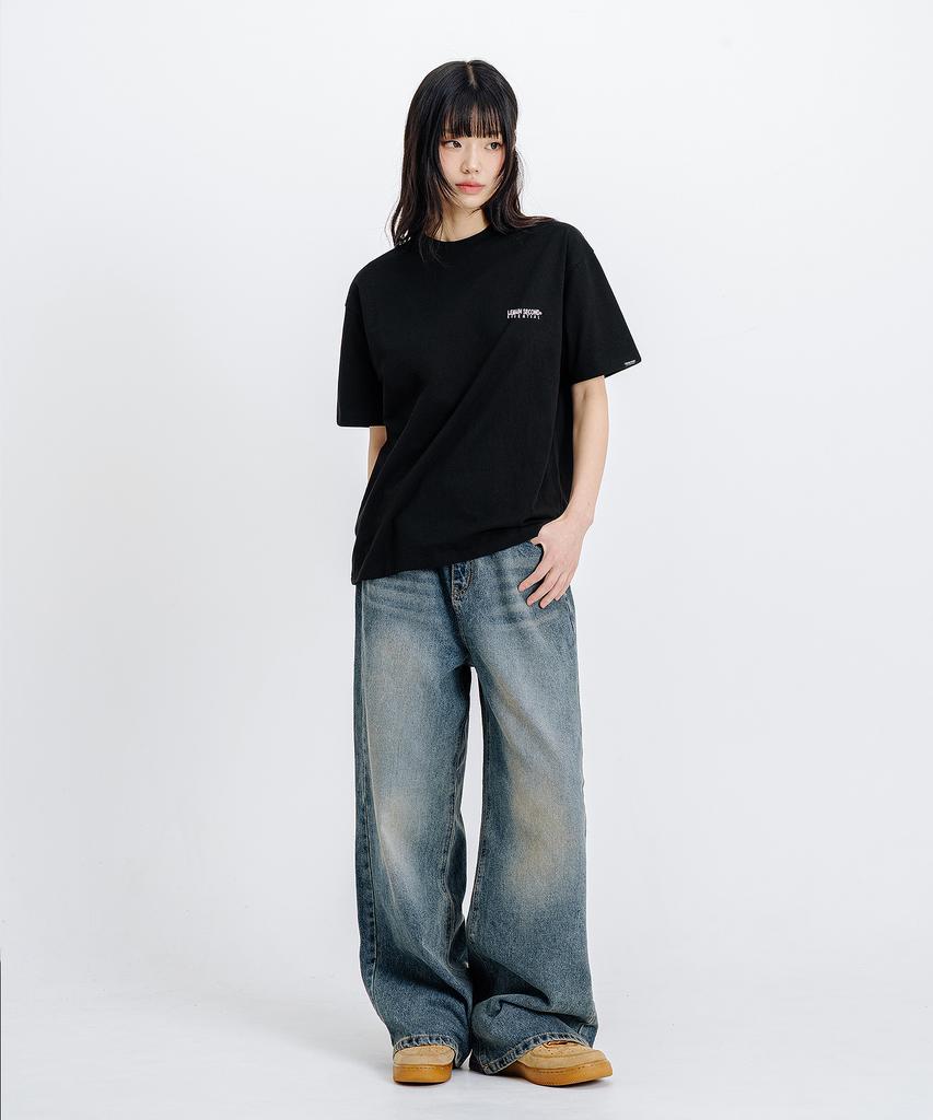 LEMAIN SECOND Basic Logo Print Oversized Short Sleeve T-Shirt [Black]
