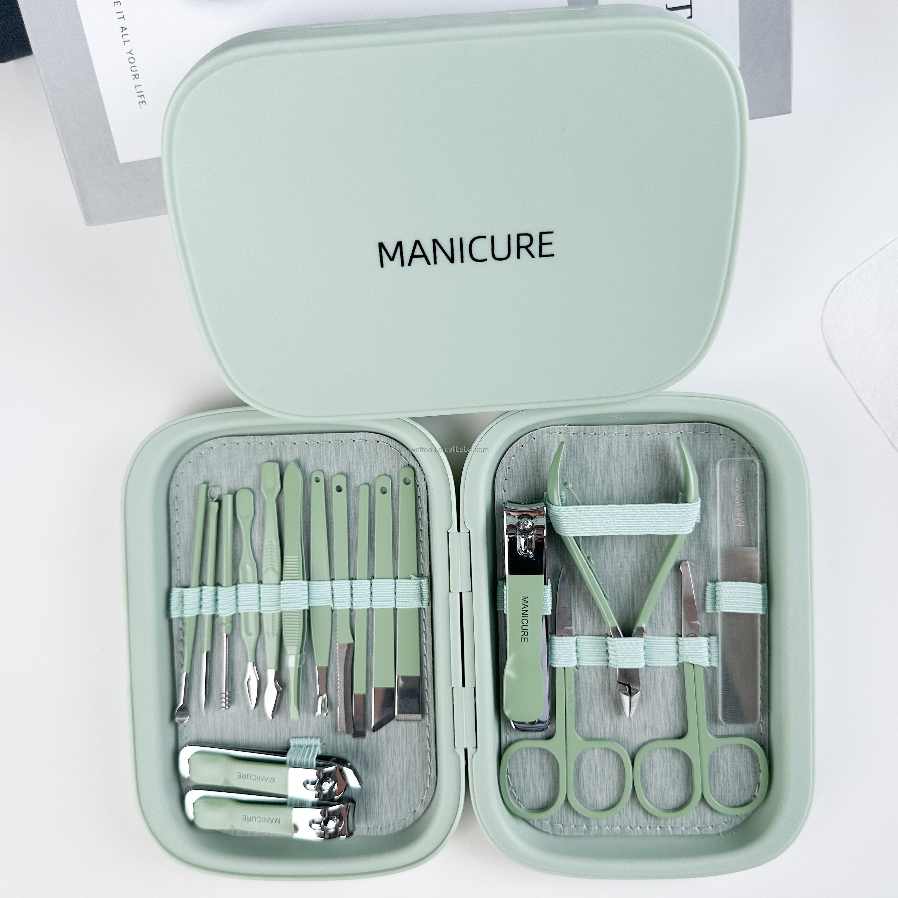 Luxury 18-in-1 Manicure Pedicure Set Stainless Steel Nail Cutter & Clipper Set in Box for Infants зелёный