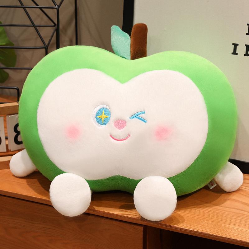 Green Apple Nap Pillow & Keychain Set: Red Apple Cushion for Sofa/Bed + Apple Pendant Keychain