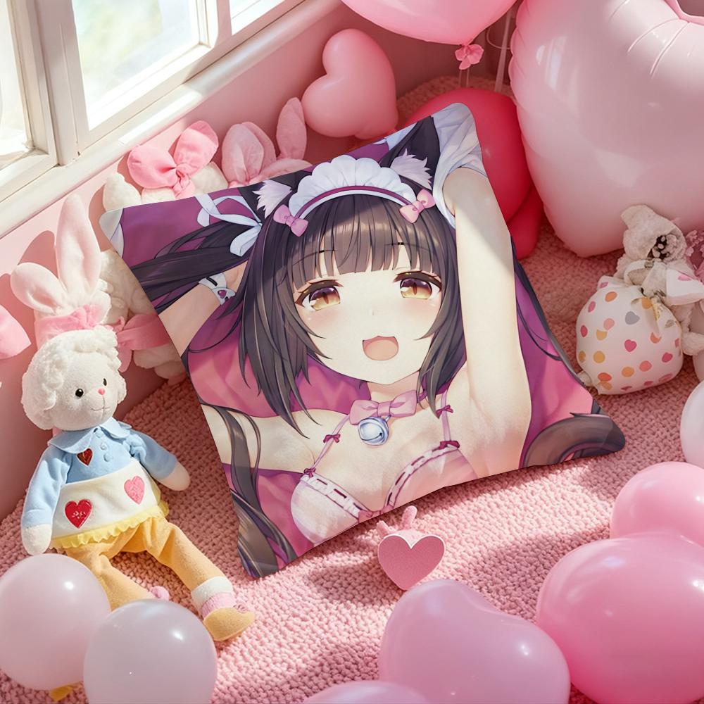 Anime Chocola Nekopara Cushion Cover Pattern Printed Pillowcase for Living Room Sofa Cushion Cover & Bedroom Decor