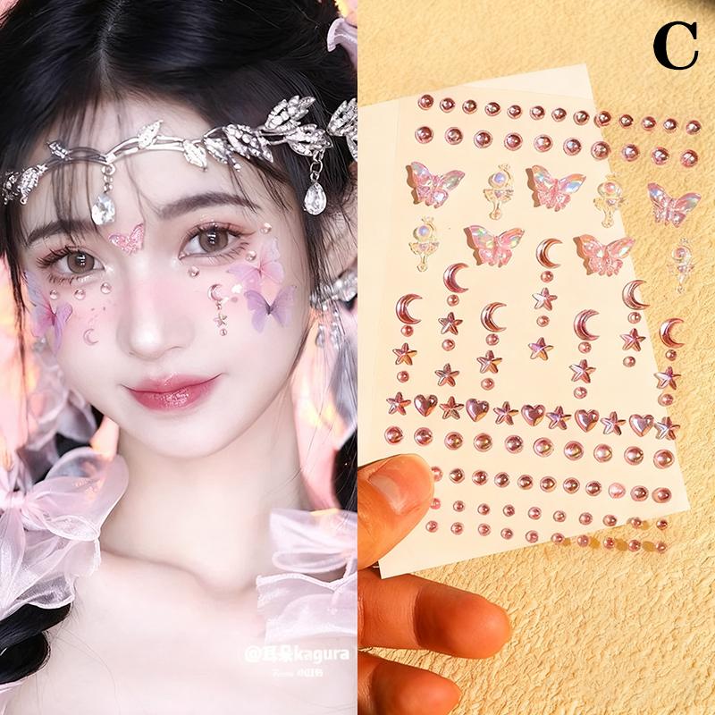 1Pcs Face Diamond Gem Pearl Sticker 3D Colorful Rhinestone Tattoo Eyeshadow Stickers Fo Festival Nail Body Makeup Bling Decor