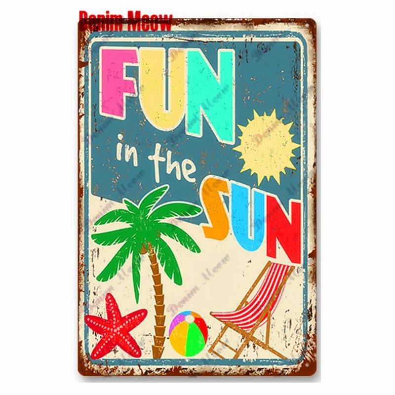 Vintage Beach Time Metal Sign Summer Party Place Plates Relax Surfing Metal Wall Sign Pub Shed Sign Happy Place Decor WY