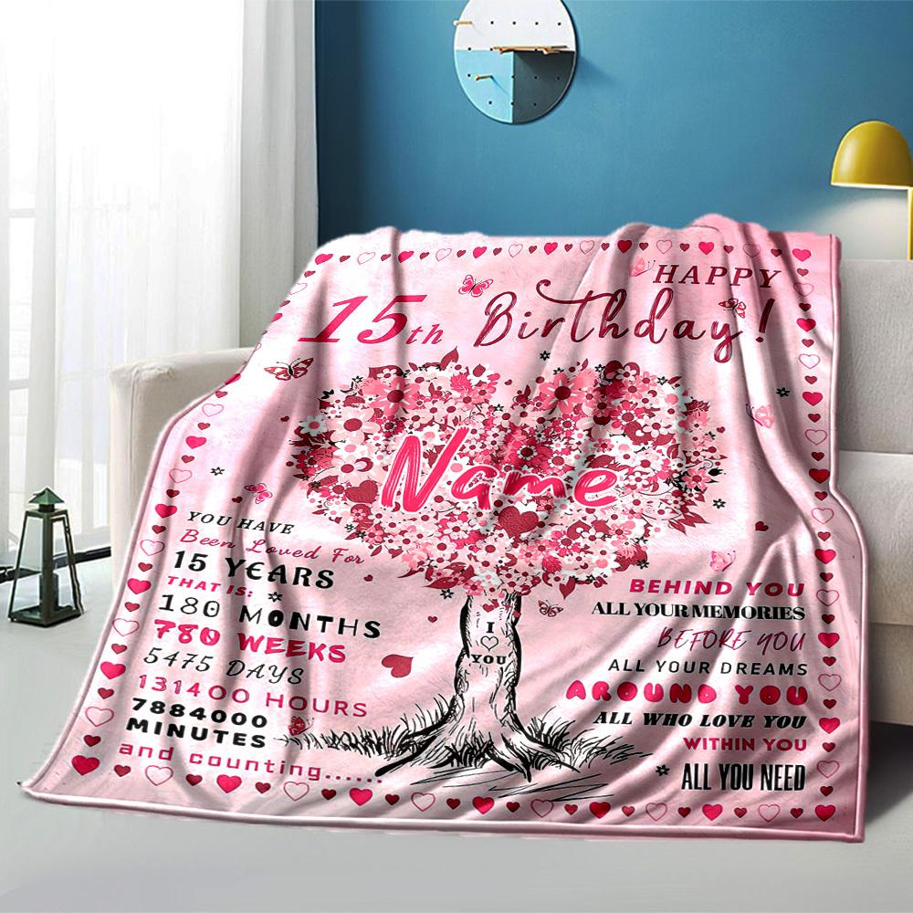 Happy 15Th Birthday Home Customize Your Name Blankets Comfortable Soft Lightweight Multipurpose Blanket For Picnic Sofa Office Bed Living Room
