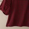 ZANZEA Women Casual Round Neck Plaid Print Loose Short Sleeve Blouse