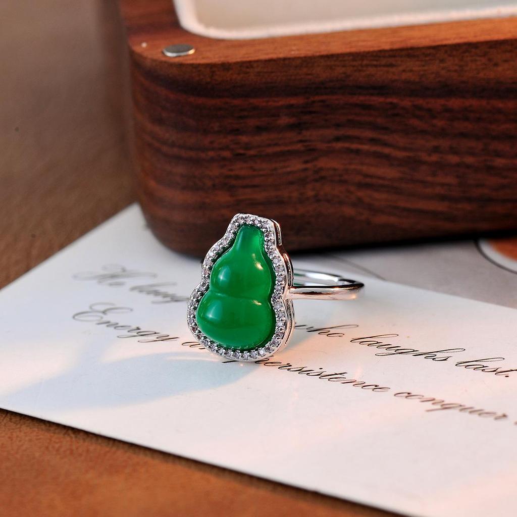 Emerald Green Gourd Zirconia Open Ring - Trendy High-End Index Finger Jewelry