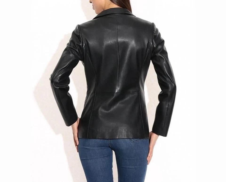 Real Lambskin Women's Leather Party Handmade Black Blazer Stylish Formal Designer