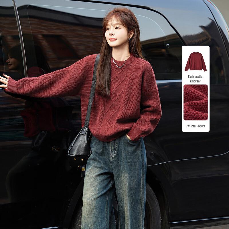 Women's Retro Cable Knit Round Neck Sweater