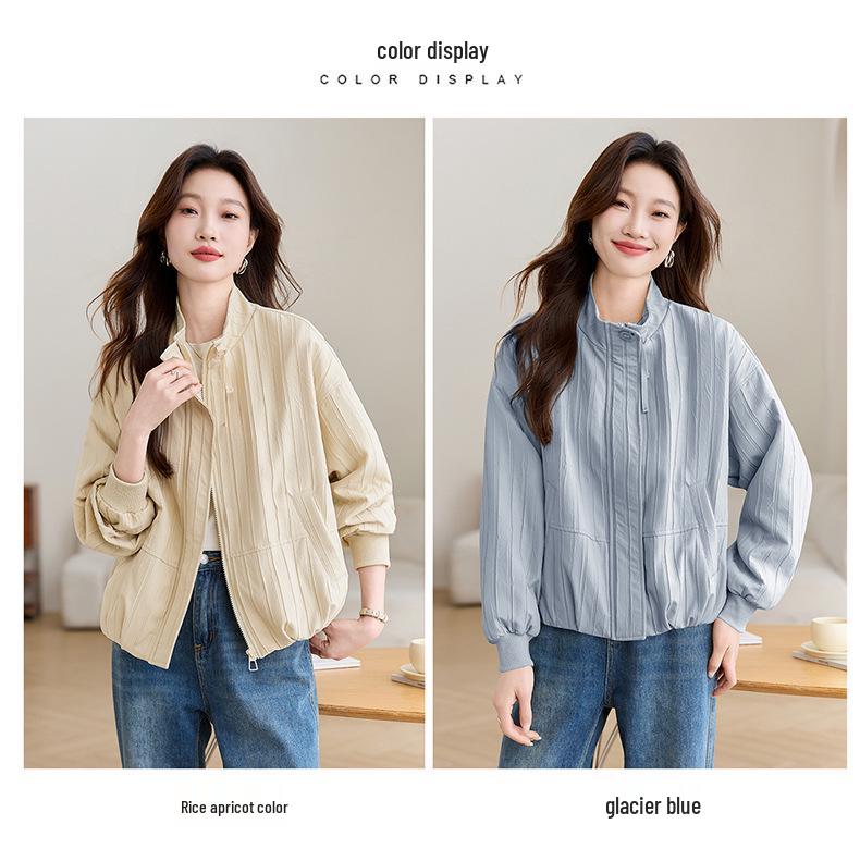 Women's Petite Stand-Up Collar Jacket - Loose, Plus Size, Thin Top for Spring/Autumn 2025