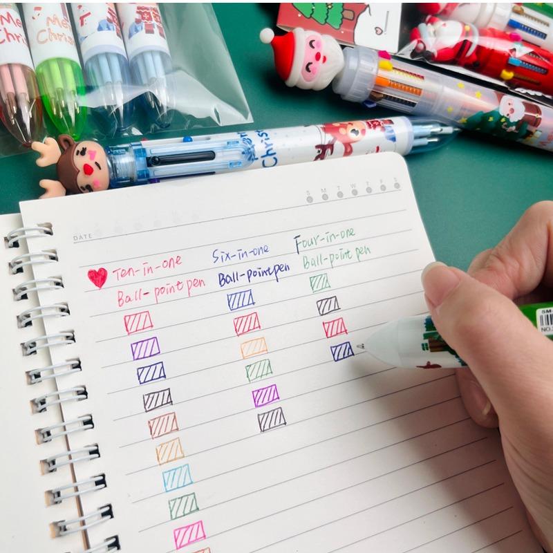 8 Pcs(2 Sets) Cartoon Christmas Ballpoint Pen Santa Colored Handbook Press Pen Student Christmas Gifts Stationery Prizes