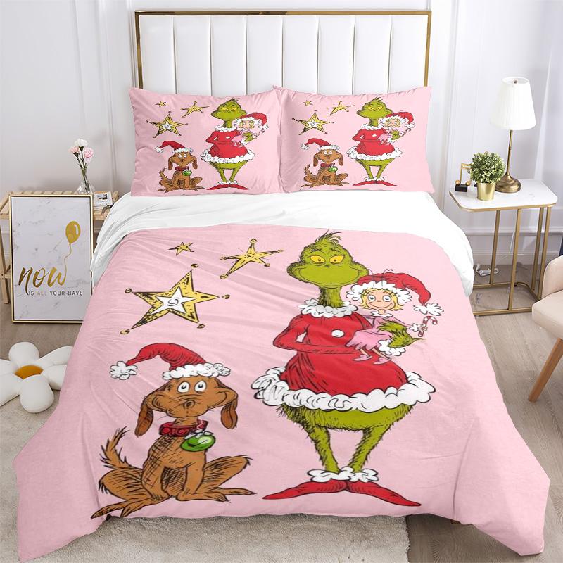 Grinch Family Bedding 3 Piece Set Hd Print Duvet Cover Pillowcases For Teens Adult Bedroom Decoration Christmas Gift C9211453
