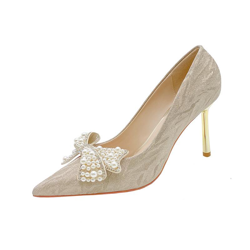 2025 Spring Crystal Pearl Bow-knot Women Pumps 6cm 8cm High Heels Fashion Bling Summer Stiletto Party Wedding Prom Shoes WSH4857