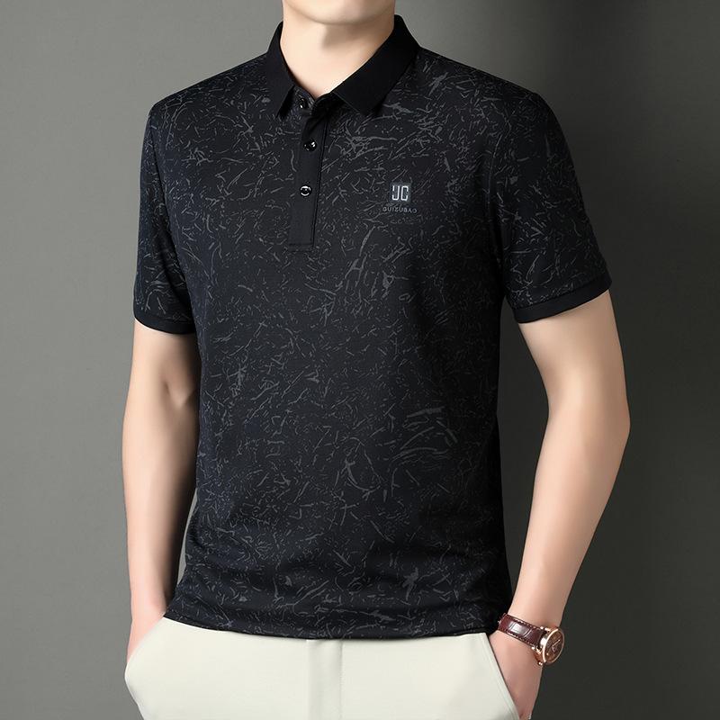 Summer Short Sleevepolo Men's Business Casual Printed Lapel Collar Short Sleeve T-Shirt Top