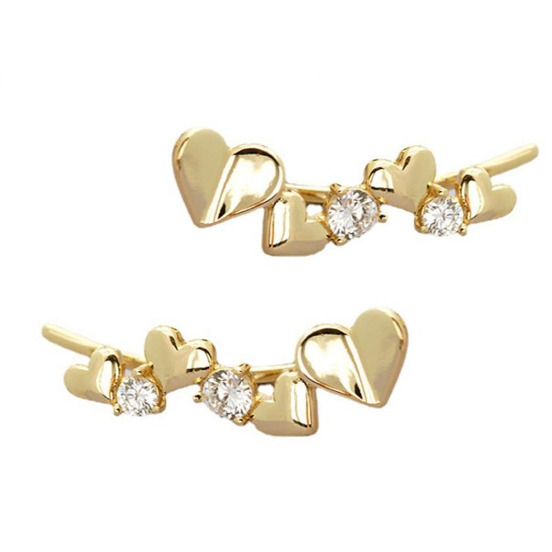 Small Diamond Love Earrings Exaggerated Romantic French Sweet Clip Earrings Personalized Ear Clips Diamond-Set Heart Stud Earrings