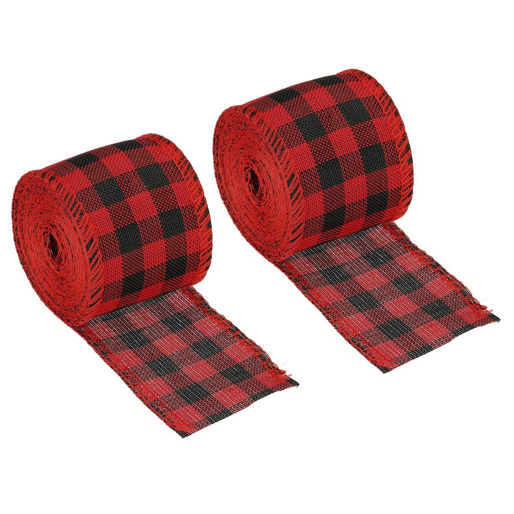1/2pcs Polyester Gingham Ribbon Wired Edge Ribbon for Christmas Decoration Wrapping 2.36 Inch Wide 6.56 Yards