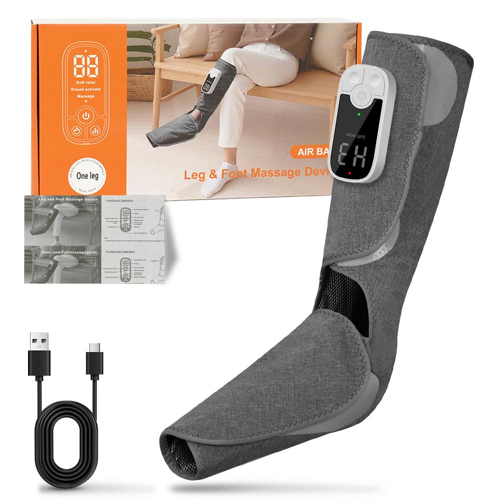 Ножной массажер с воздушной компрессией и подогревом | Перезаряжаемый массажер для икр и стоп | 3 уровня интенсивности для дома, офиса и путешествий серый