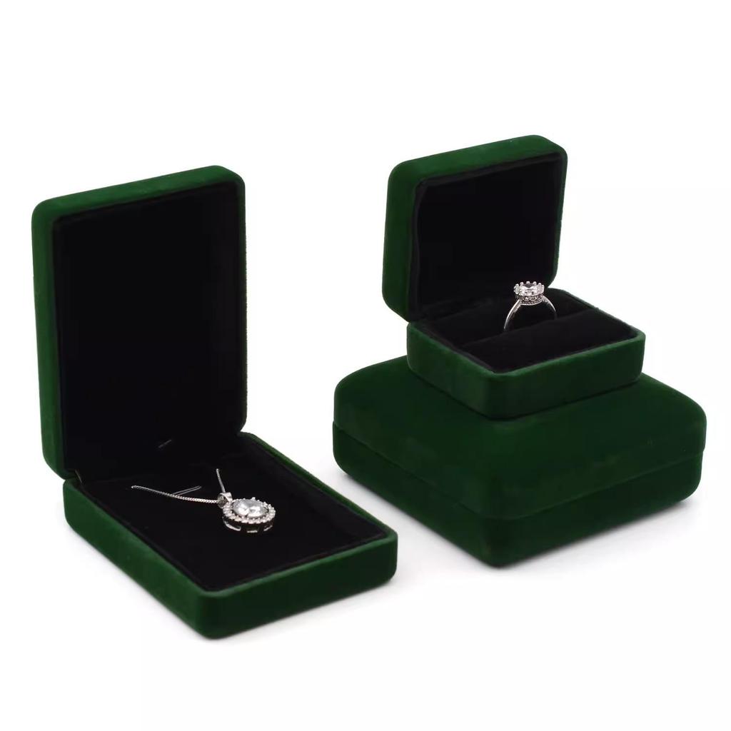 Scatola Gioielli Verde Scura in Velluto - Scatola Regalo per Collana, Anello, Bracciale Rigido e Braccialetto