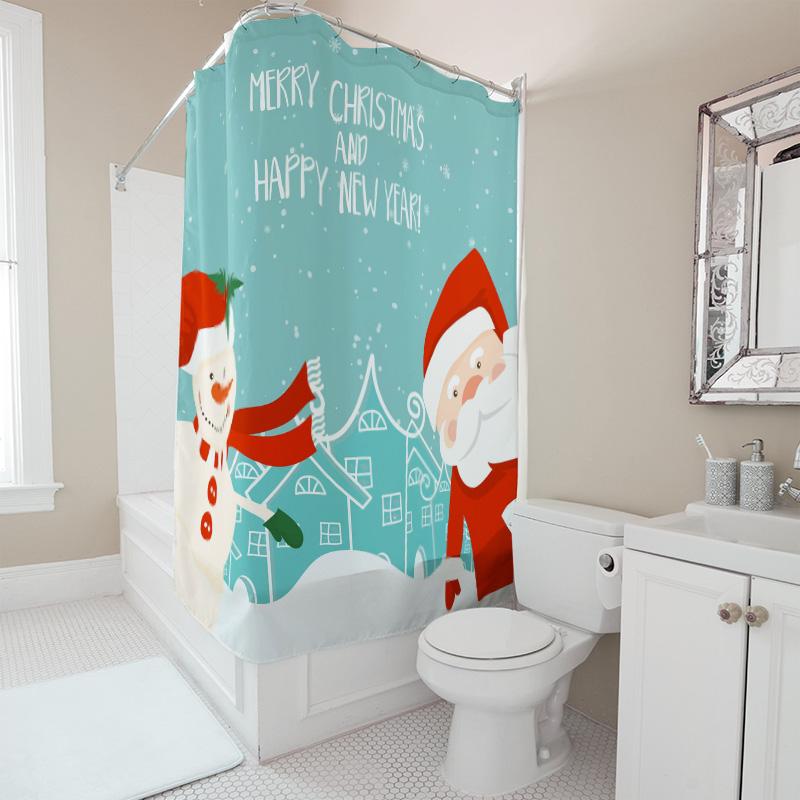 Tu Weihnachts-Duschvorhang Winterurlaub Festliche Badezimmerdeko Schneemann Weihnachtsmann Muster Wasserdichtes Gewebe Heimtextil