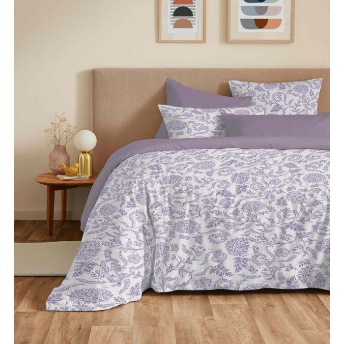 Complete Reversible Duvet Cover Set "Vanessa" 6 Pieces for 140 X 190 Bed Salma Lavender