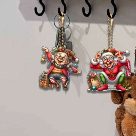 Fun Seasonal Window Display Decor 12Pcs Funny Old Women Christmas Tree Ornaments, 2D Flat Acrylic Cartoon Grandma Durable Hanging Ornaments