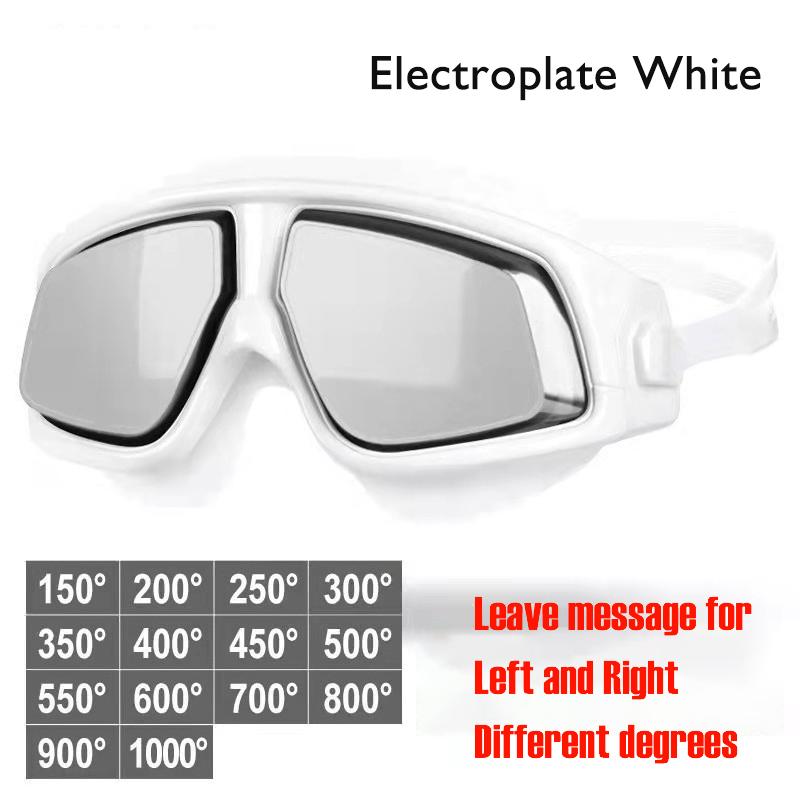 -1.5 To -10.0 Myopia Swim Eyewear Silicone Large Frame Anti Fog Swimming Goggles Custom Different Degree For Left Right Eyes
