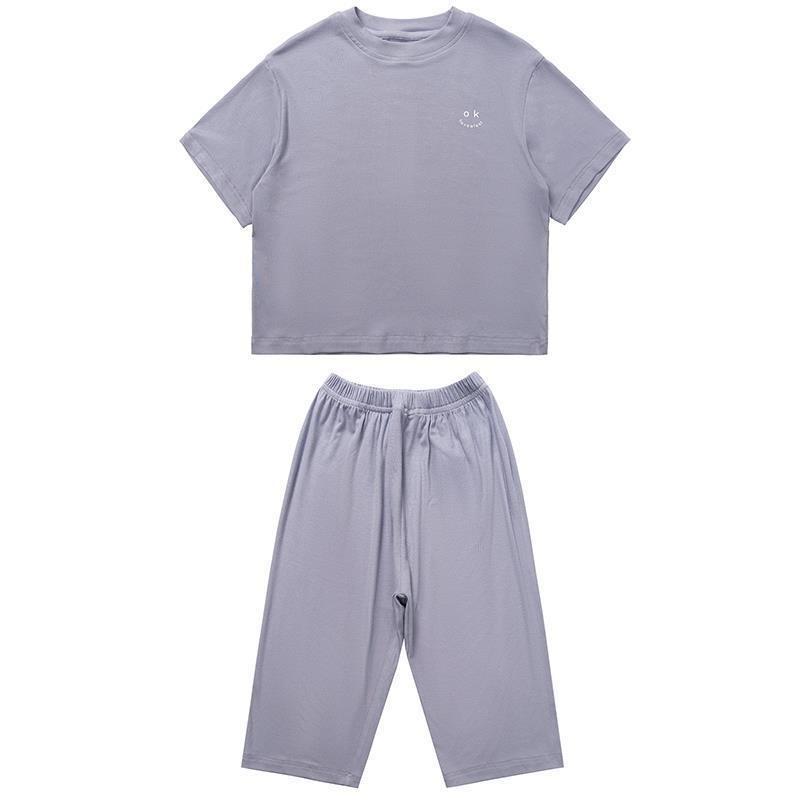 Summer Minimalist Boy Home Clothes Solid Color Loose and Comfortable Lightweight Sleepwear Casual Two-piece Set for Kids