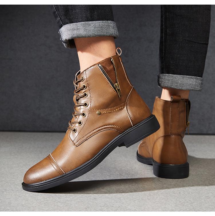 Men's British Style Winter Leather High-Top Boots for Casual Outdoor Workwear