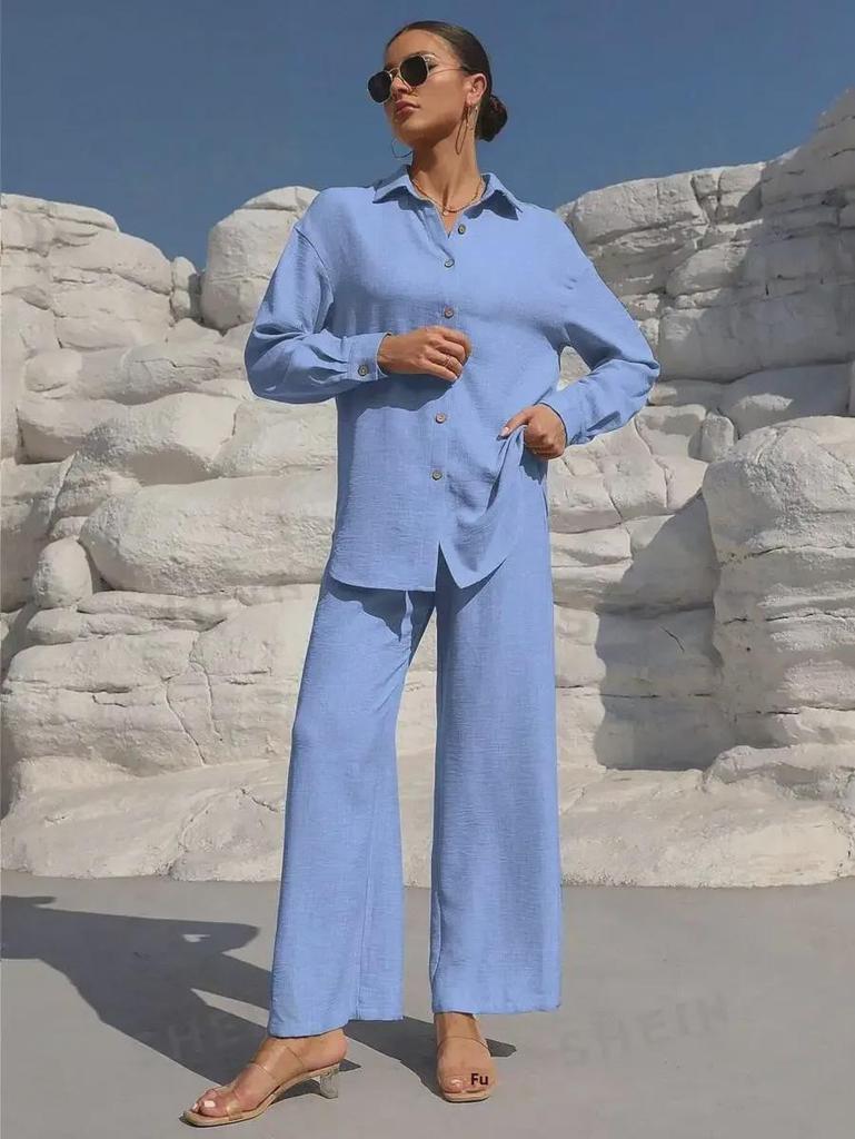 2025 Herbst Damenmode Zweiteiler: Lockere Strickjacke & Weitbeinige Hose