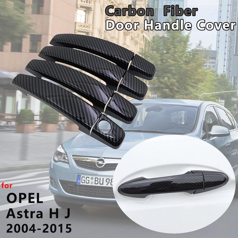 4 PCS Exterior Gloss Black Carbon Fiber Door Handle Cover Catch Trim Accessories for Opel Vauxhall Holden Astra H J 2004~2015