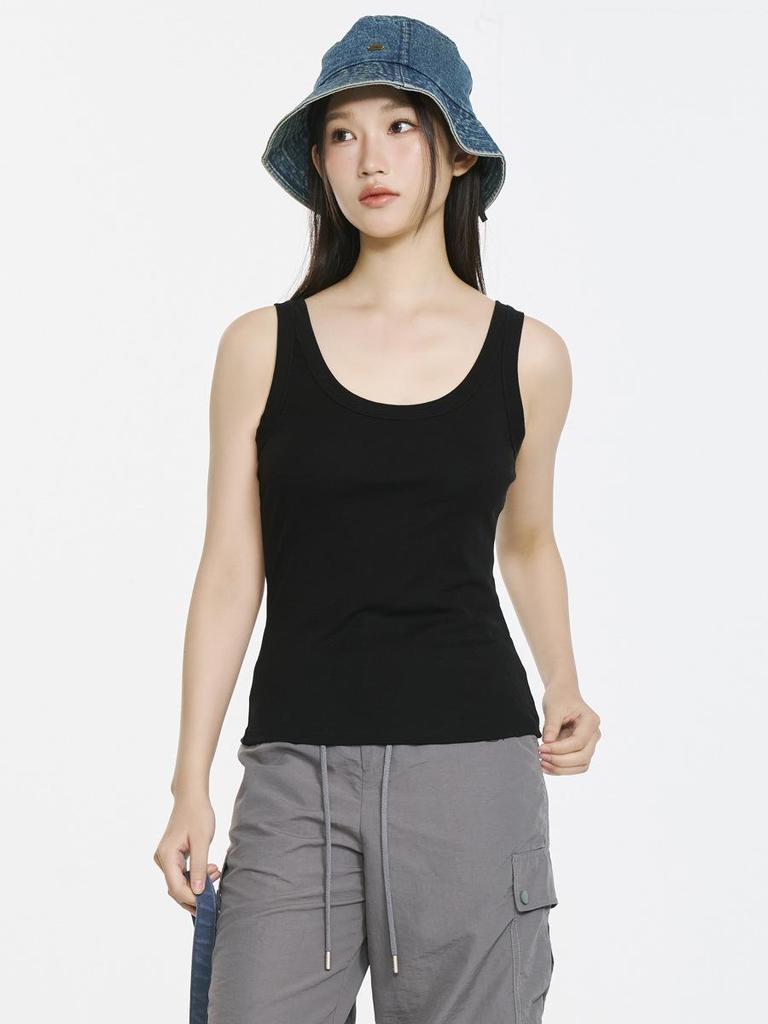 Spring 2026 Women's Tencel Lyocell Ribbed Spaghetti Strap U-Neck Vest Top