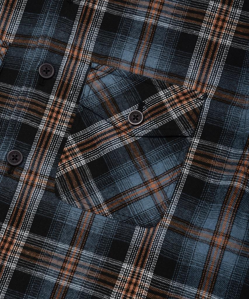 Lemain Second Oversized Flannel Pocket Check Hooded Jacket [Indie Blue]