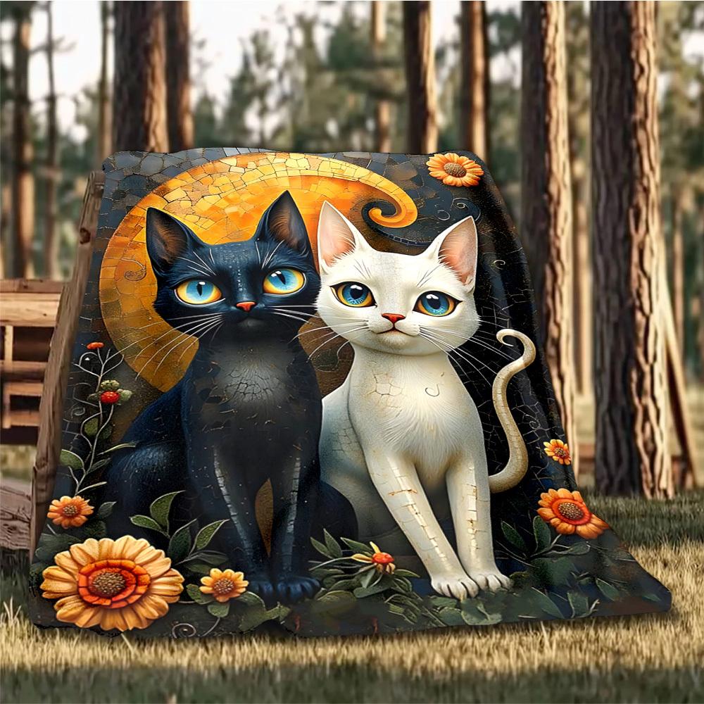 1pc Cat Artwork Outdoor Flannel Blanket , Machine Washable Perfect Gift for Birthday , Holiday Travel Accessory , Durable Material