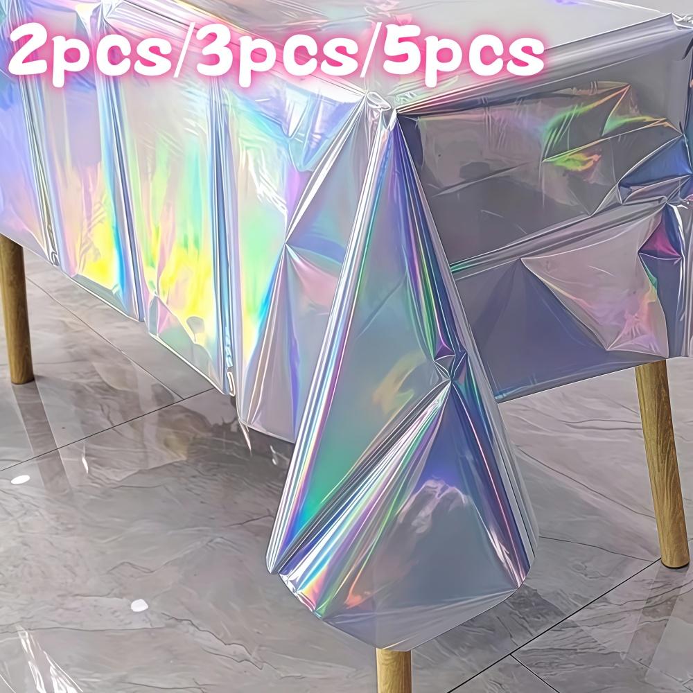 2/3/5pcs Laser Rainbow Theme Party Disposable Tablecloth & Rectangular Cover for Birthday Wedding Home Decor Supplies
