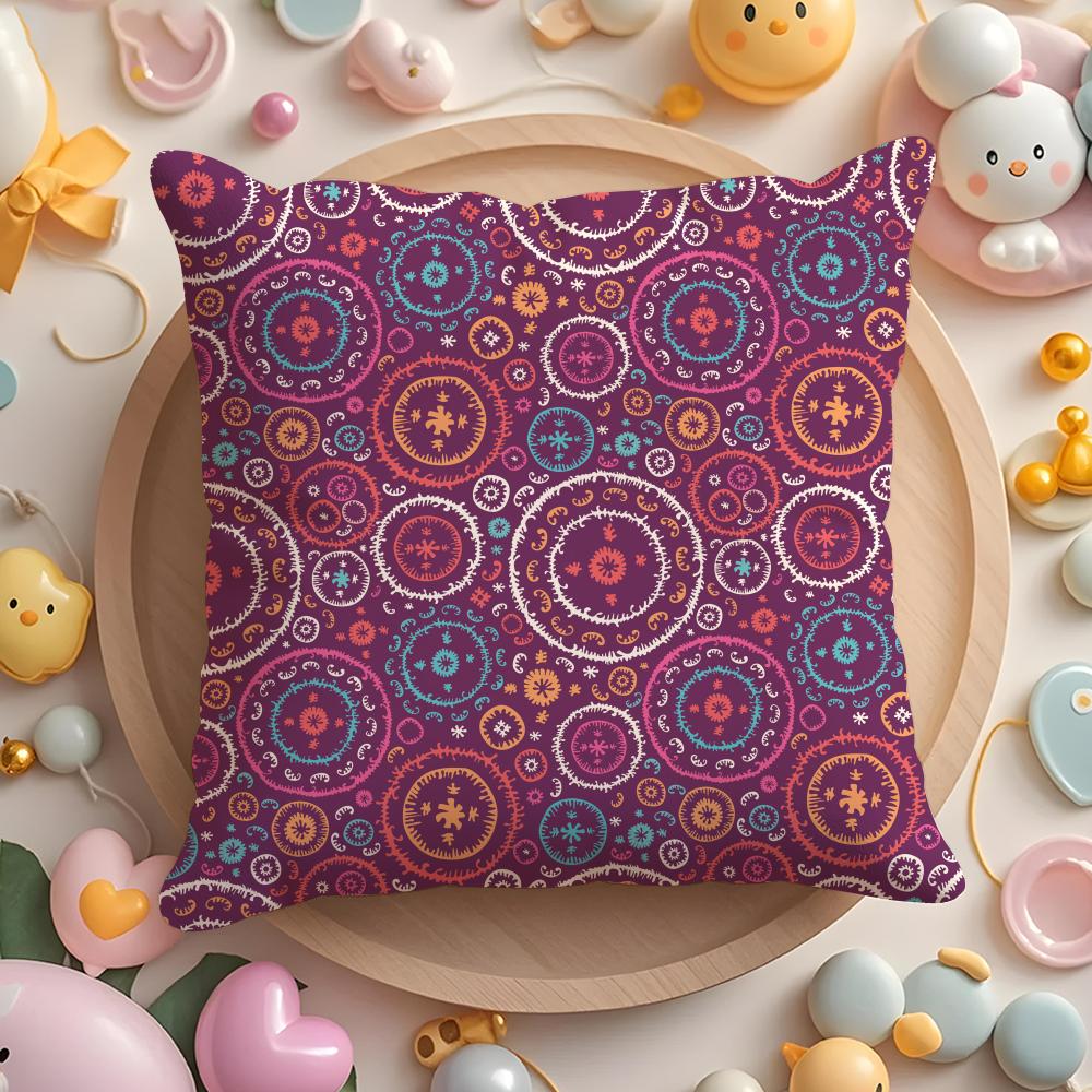 Indian Ethnic Pattern Cushion Cover Home & Car Multi-Scene Pillow Cover - Reversible, Soft & Durable for Daily Use