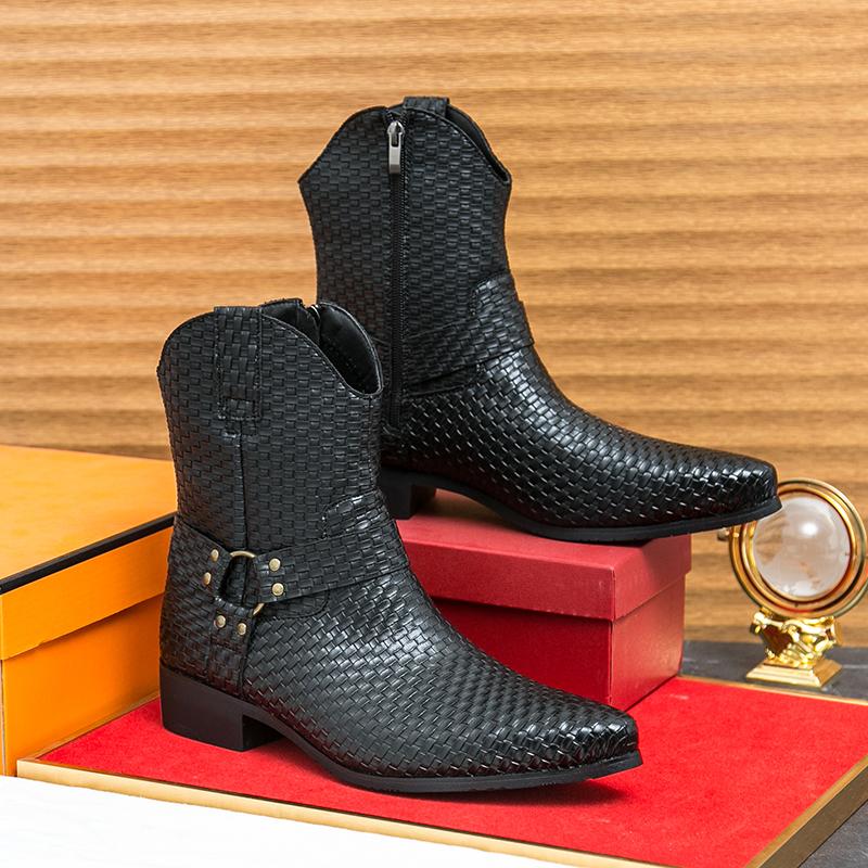 Fashion Luxury High Heels Men Ankle Combat Boots Male Comfortable Business Dress Shoes Pointed Toe Cowboy Boots Fashion Chelsea Shoes